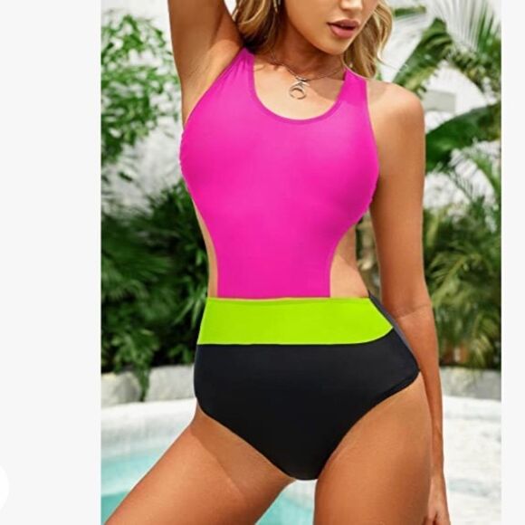 MOLYBELL One Piece Swimsuits High Waisted Cutout Racerback Zip Up NWT Sz Large - Picture 3 of 9